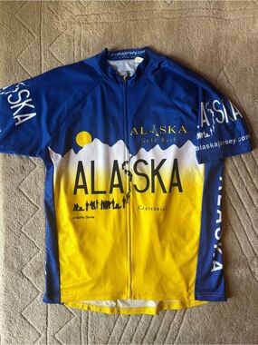 XL Alaska Gold Rush Centennial Road Cycling Jersey - Blue & Yellow
